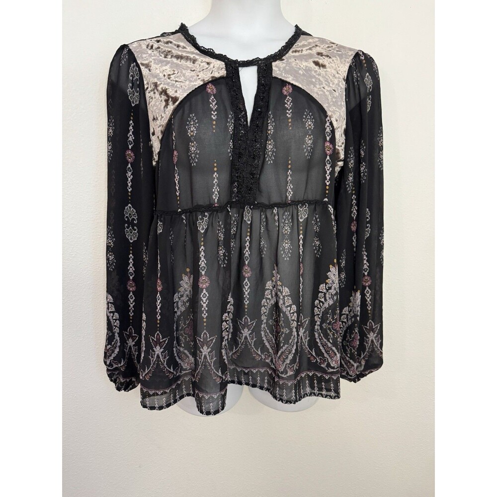 Knox Rose Top Womens XXL Peasant Boho Hippie Chiffon Babydoll Fairygoth Black